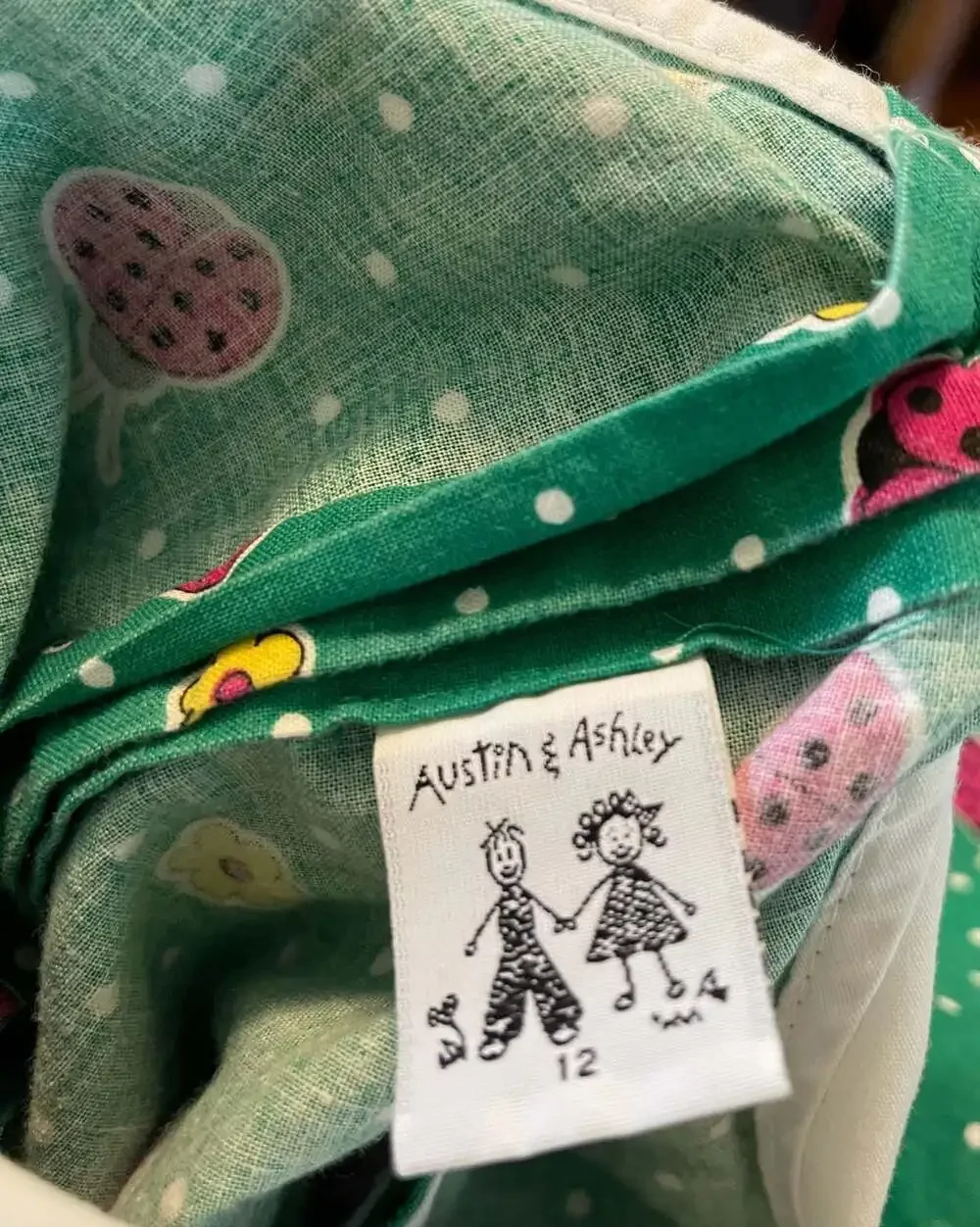 Vintage Style Green Ladybug Cotton Sundress Sz 12, Back to School
